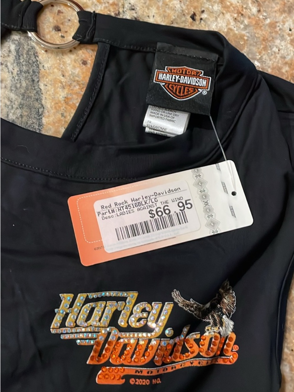Harley-Davidson Black Orange & Gold Embellished Logo Tank - Picture 2 of 5